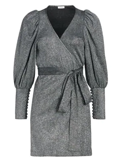 Shop Rhode Frankie Puff-sleeve Metallic-knit Wrap Dress In Glitter