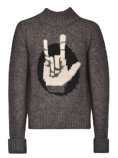 Shop Neil Barrett Horns Sign Knit Sweater In Grey/black