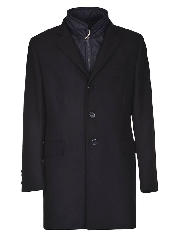 Fay Double Layered Inside Zipped Buttoned Coat In Blue | ModeSens
