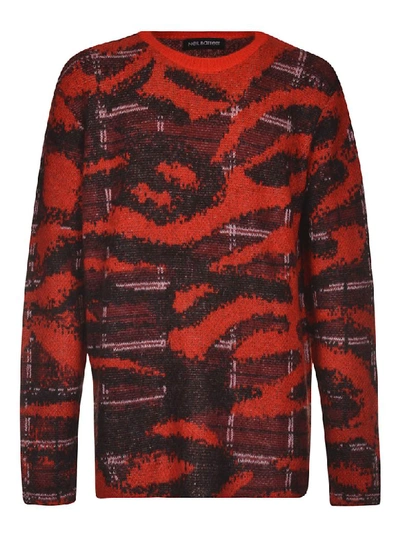 Shop Neil Barrett Animal Knit Semi Check Sweater In Red/black