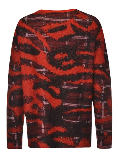 Shop Neil Barrett Animal Knit Semi Check Sweater In Red/black