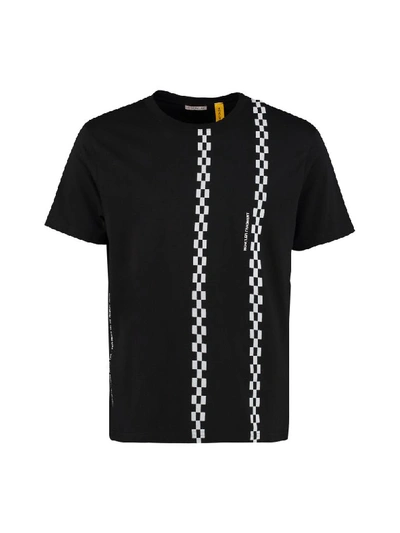 Shop Moncler Printed Cotton T-shirt In Black