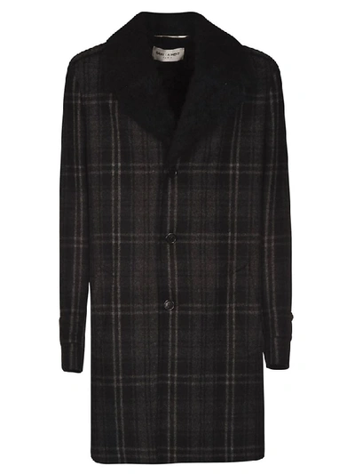 Shop Saint Laurent Checked Three-button Coat In Black/anthracite