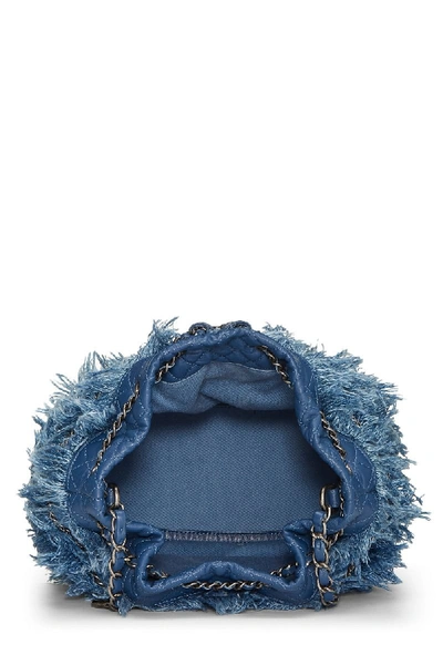 Shop Chanel Blue Fringed Denim Charm Bucket Bag