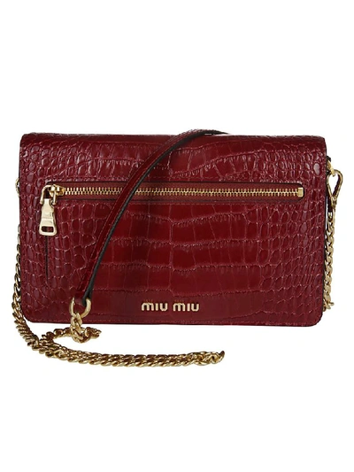 Shop Miu Miu Crocodile Embossed Shoulder Bag In Ruby