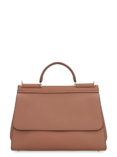 Shop Dolce & Gabbana Sicily Leather Tote In Brown