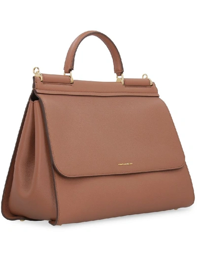 Shop Dolce & Gabbana Sicily Leather Tote In Brown