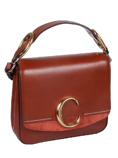 Shop Chloé Small C Plaque Shoulder Bag In Sepia Brown