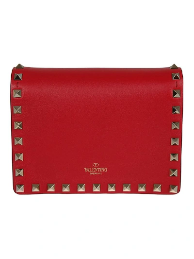 Shop Valentino Pyramid Studded Pouch In Red/gold