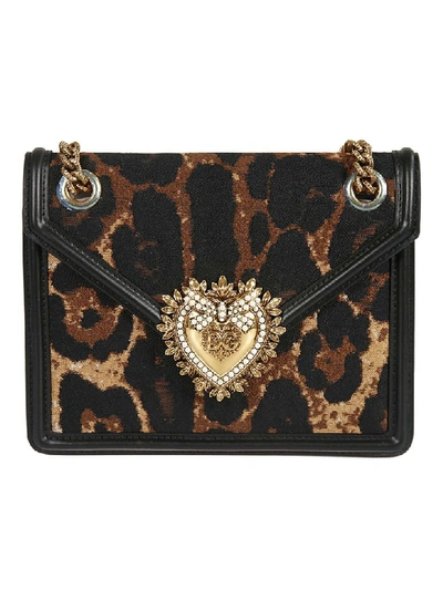 Shop Dolce & Gabbana Leopard Print Mini Crossbody Bag In Brown/gold