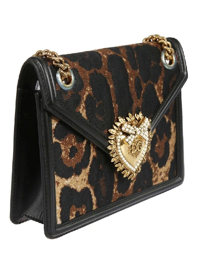 Shop Dolce & Gabbana Leopard Print Mini Crossbody Bag In Brown/gold