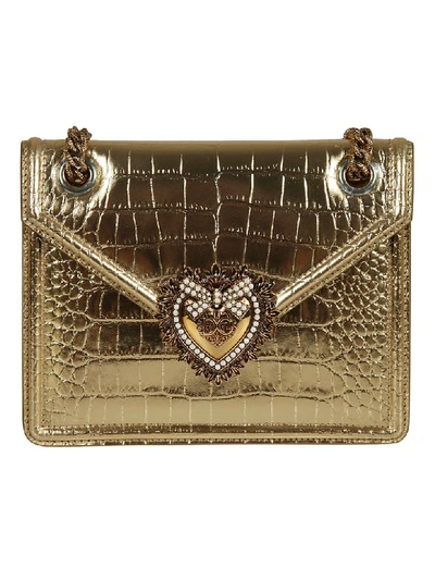 Shop Dolce & Gabbana Crocodile Effect Mini Crossbody Bag In Gold