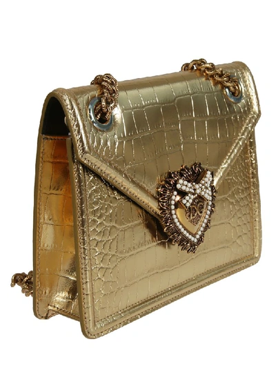 Shop Dolce & Gabbana Crocodile Effect Mini Crossbody Bag In Gold