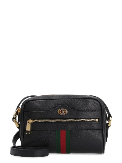 Shop Gucci Ophidia Leather Crossbody Bag In Black