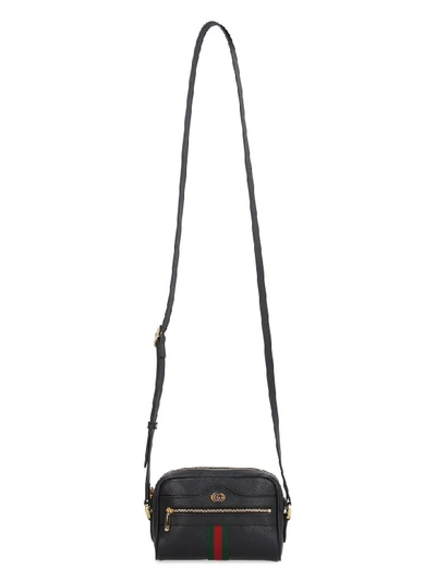 Shop Gucci Ophidia Leather Crossbody Bag In Black