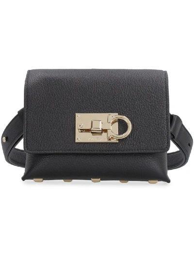 Shop Ferragamo Salvatore  Leather Belt Bag With Logo In Black