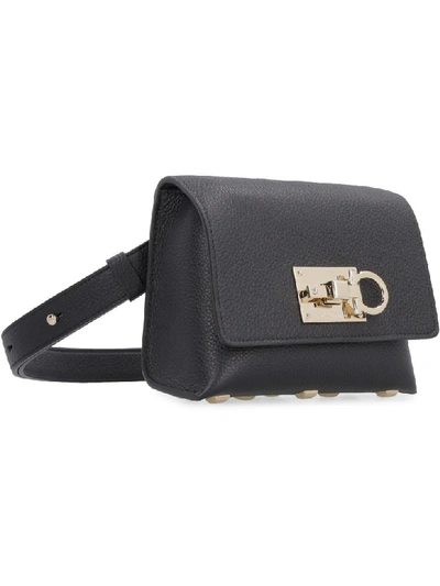 Shop Ferragamo Salvatore  Leather Belt Bag With Logo In Black