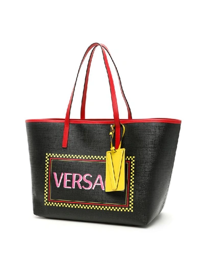 Shop Versace Tote In Nero+multicolor - Oro