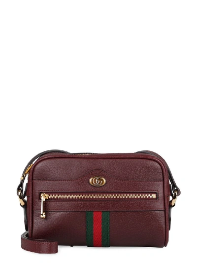 Shop Gucci Ophidia Leather Mini Crossbody Bag In Burgundy