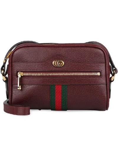 Shop Gucci Ophidia Leather Mini Crossbody Bag In Burgundy