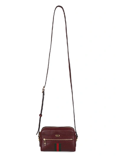 Shop Gucci Ophidia Leather Mini Crossbody Bag In Burgundy