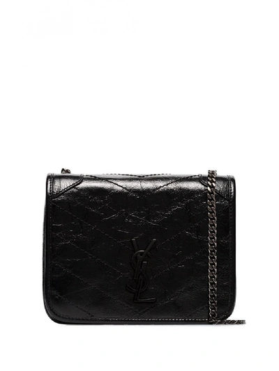 Shop Saint Laurent Niki Leather Wallet On Chain In Black