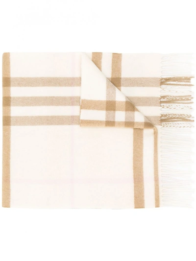 Shop Burberry Giant Check Cashmere Scarf In White