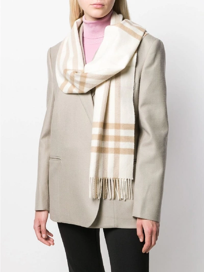 Shop Burberry Giant Check Cashmere Scarf In White