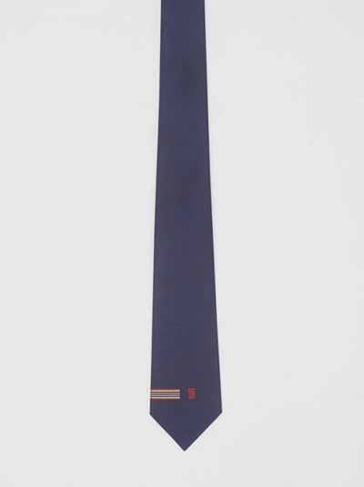经典剪裁标志性条纹拼专属标识图案丝质领带