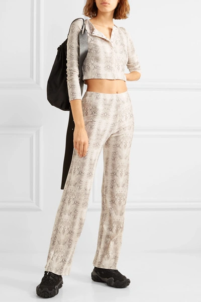 Shop Leset Sophia Cropped Snake-print Ribbed Stretch-modal Cardigan In Gray