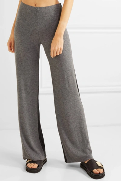 Shop Leset Lori Two-tone Brushed Stretch-knit Wide-leg Pants In Gray
