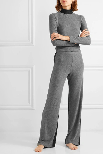 Shop Leset Lori Two-tone Brushed Stretch-knit Wide-leg Pants In Gray