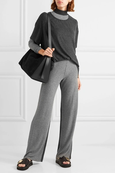 Shop Leset Lori Two-tone Brushed Stretch-knit Turtleneck Sweater In Gray