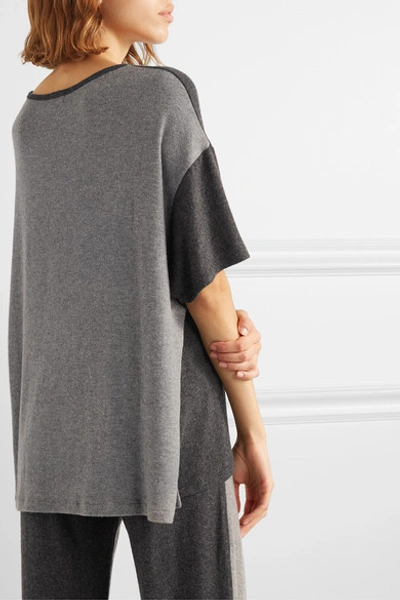 Shop Leset Lori Oversized Two-tone Brushed Stretch-knit Top In Gray