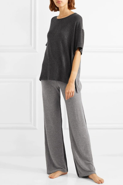Shop Leset Lori Oversized Two-tone Brushed Stretch-knit Top In Gray