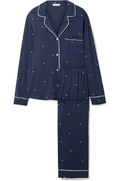 Shop Eberjey Sleep Chic Polka-dot Stretch-modal Pajama Set In Navy