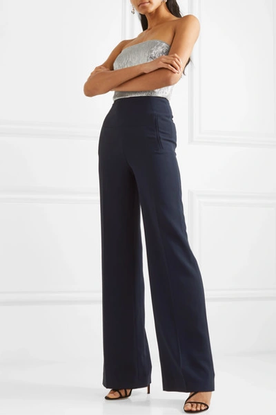 Shop Roland Mouret Gifford Strapless Silk-blend Lurex And Crepe Jumpsuit In Navy