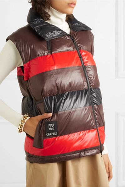 Shop Ganni + 66 North Askja Striped Quilted Glossed-shell Down Vest In Black