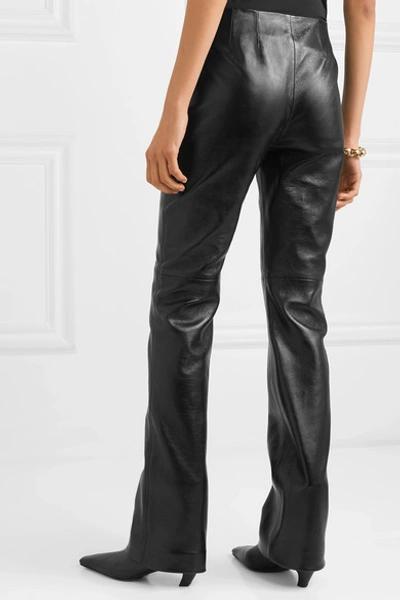 Shop Joseph Kent Leather Straight-leg Pants In Black
