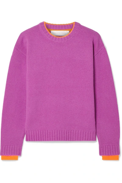 Shop Victoria Victoria Beckham Stretch Jersey-trimmed Wool Sweater In Magenta