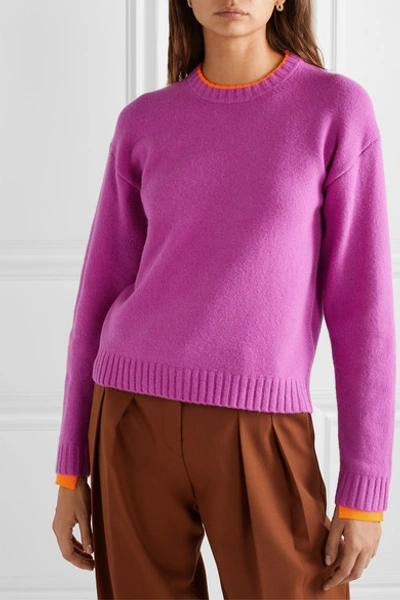 Shop Victoria Victoria Beckham Stretch Jersey-trimmed Wool Sweater In Magenta