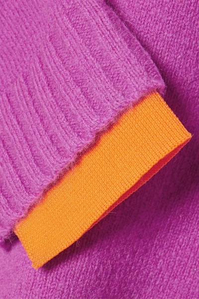 Shop Victoria Victoria Beckham Stretch Jersey-trimmed Wool Sweater In Magenta