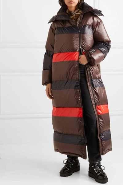 Ganni 66 North Askja Hooded Striped Quilted Glossed-shell Down Coat In  Black | ModeSens