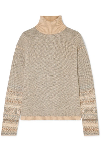 Shop Loro Piana Fair Isle Cashmere Turtleneck Sweater In Light Gray