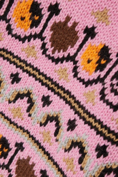Shop Ganni Intarsia Wool And Alpaca-blend Sweater In Pink