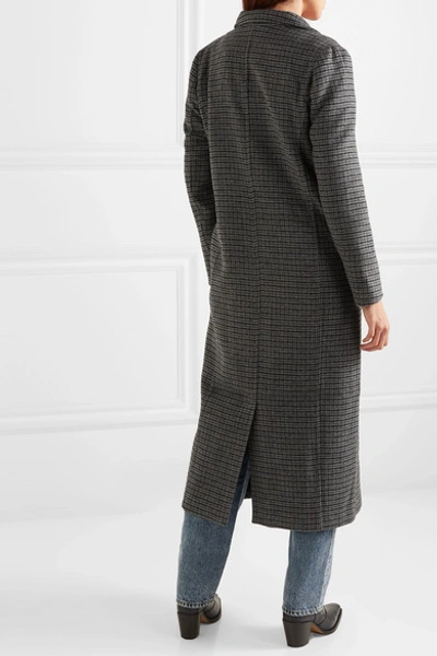 Shop Ganni Double-breasted Checked Wool-blend Coat In Gray