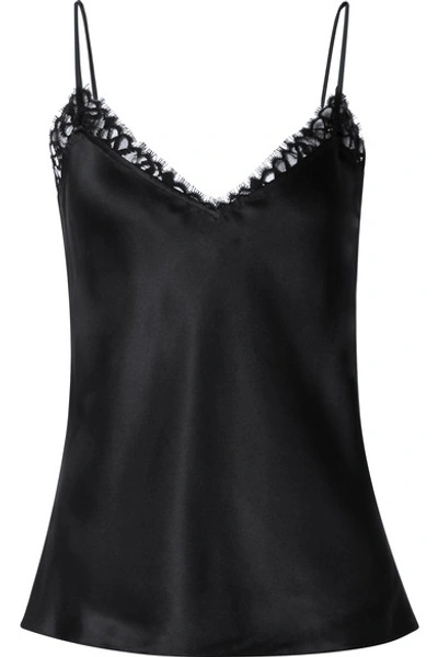 Shop Frame Lace-trimmed Silk-charmeuse Camisole In Black