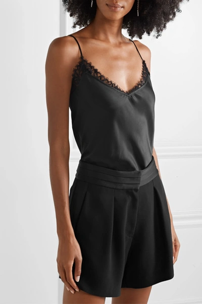 Shop Frame Lace-trimmed Silk-charmeuse Camisole In Black