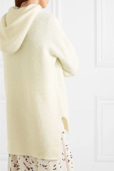 Shop Ganni Ribbed-knit Hoodie In White