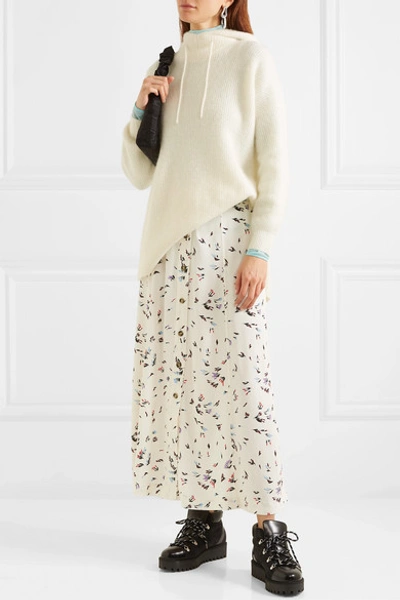 Shop Ganni Floral-print Crepe Maxi Skirt In White
